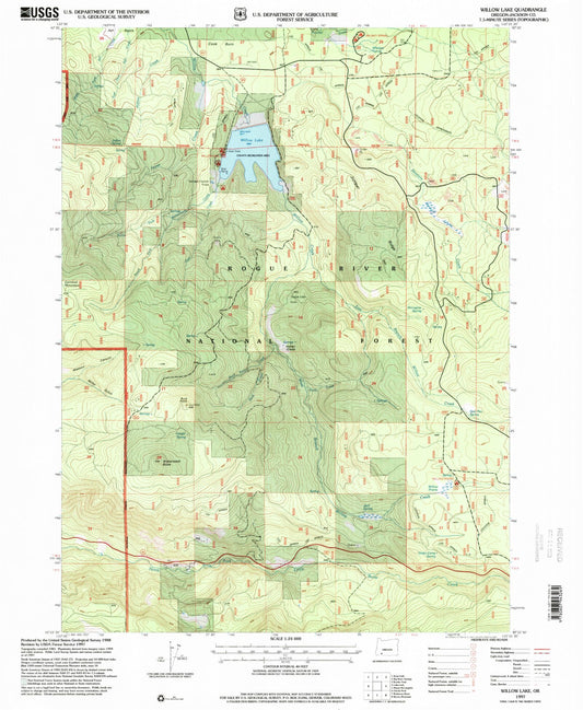 Classic USGS Willow Lake Oregon 7.5'x7.5' Topo Map Image