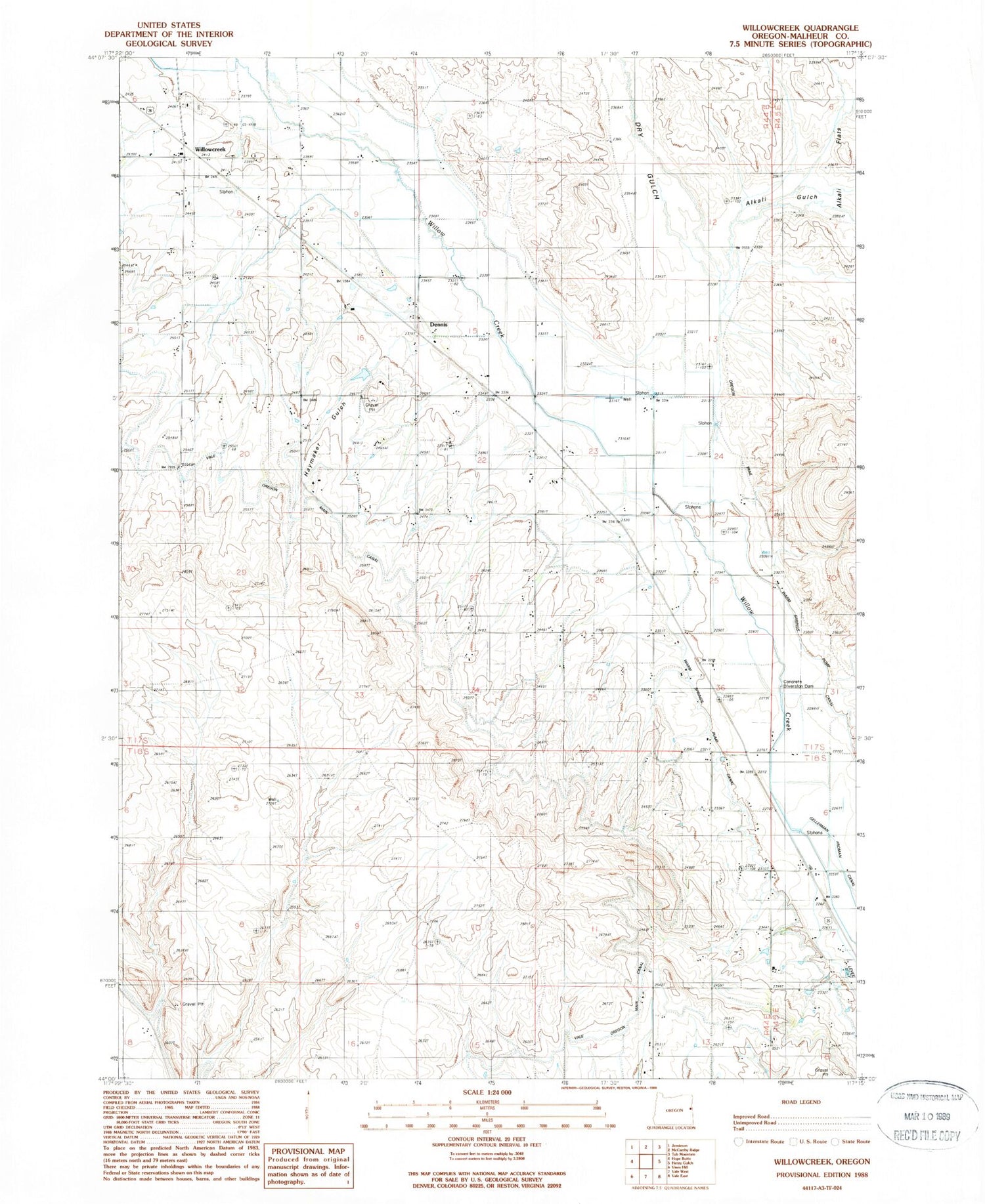 Classic USGS Willowcreek Oregon 7.5'x7.5' Topo Map Image