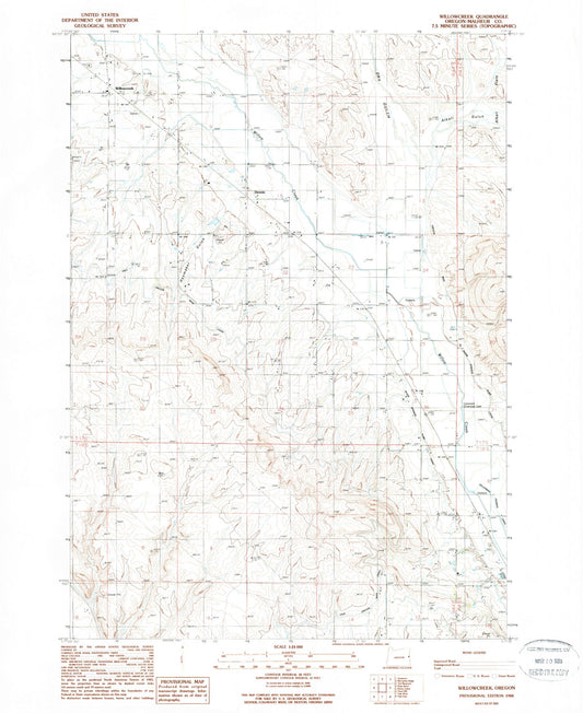 Classic USGS Willowcreek Oregon 7.5'x7.5' Topo Map Image