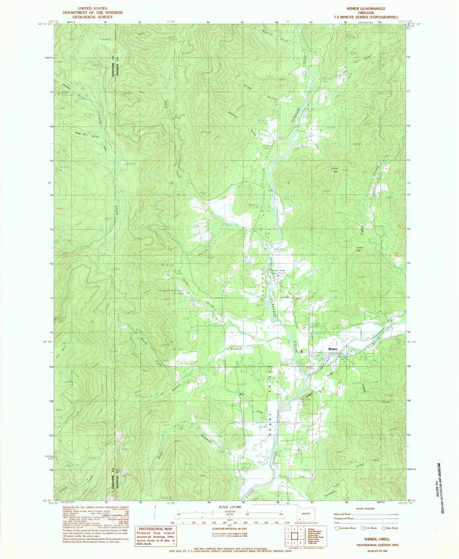 Classic USGS Wimer Oregon 7.5'x7.5' Topo Map Image