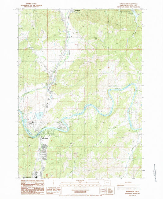 Classic USGS Winchester Oregon 7.5'x7.5' Topo Map Image