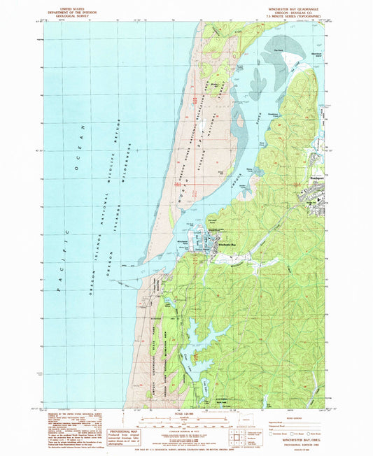 Classic USGS Winchester Bay Oregon 7.5'x7.5' Topo Map Image