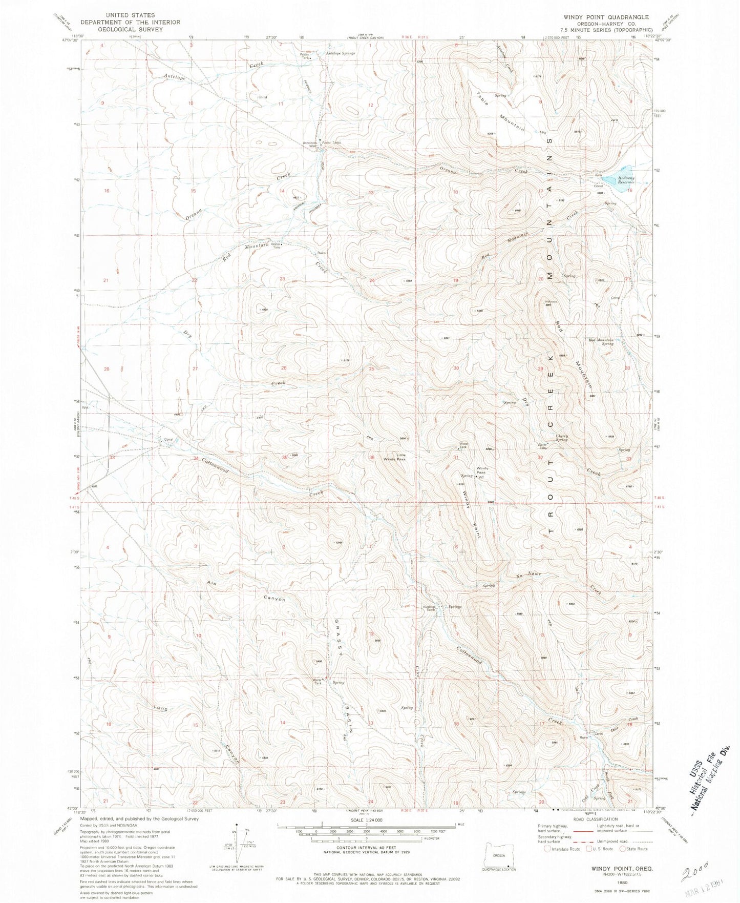 Classic USGS Windy Point Oregon 7.5'x7.5' Topo Map Image