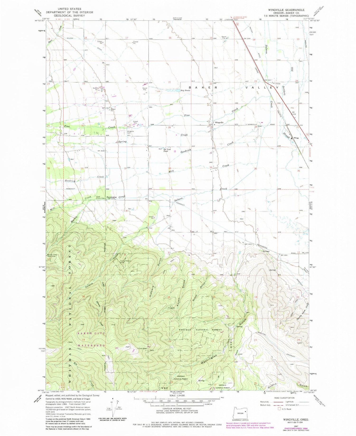 Classic USGS Wingville Oregon 7.5'x7.5' Topo Map Image