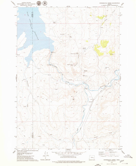 Classic USGS Warm Springs Reservoir Oregon 7.5'x7.5' Topo Map Image