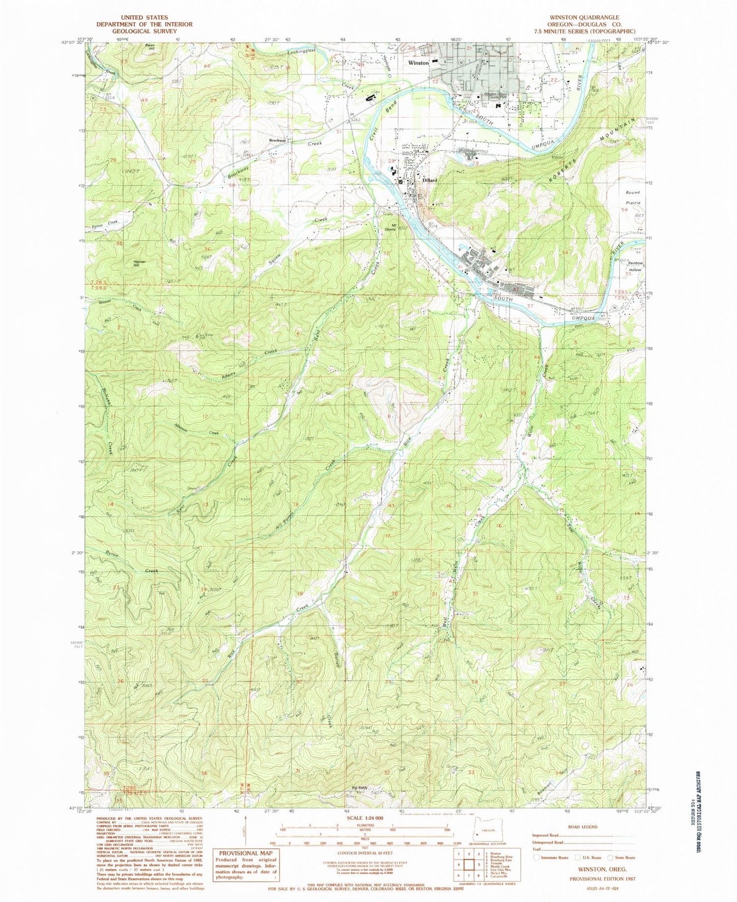 Classic USGS Winston Oregon 7.5'x7.5' Topo Map Image