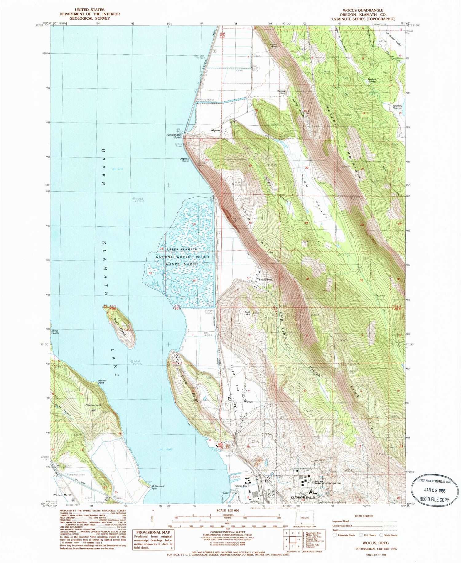 Classic USGS Wocus Oregon 7.5'x7.5' Topo Map Image