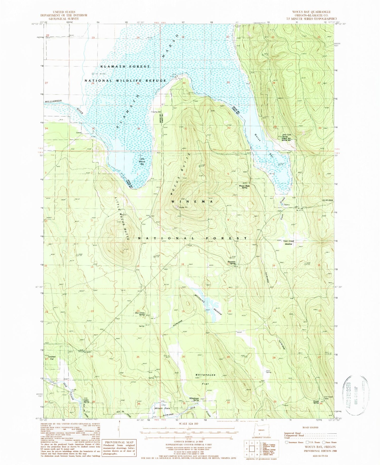 Classic USGS Wocus Bay Oregon 7.5'x7.5' Topo Map Image