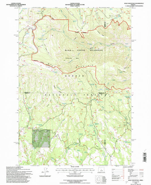 Classic USGS Wolf Mountain Oregon 7.5'x7.5' Topo Map Image