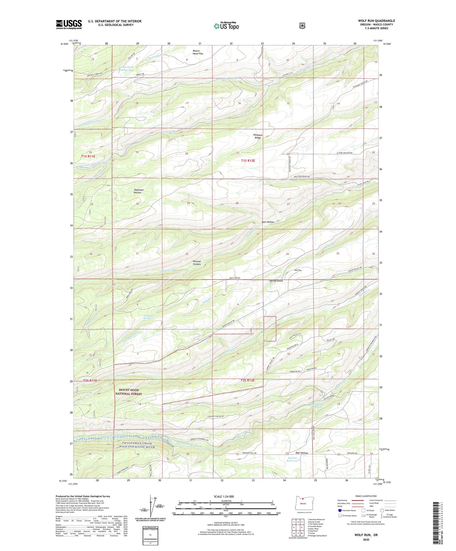 Wolf Run Oregon US Topo Map Image