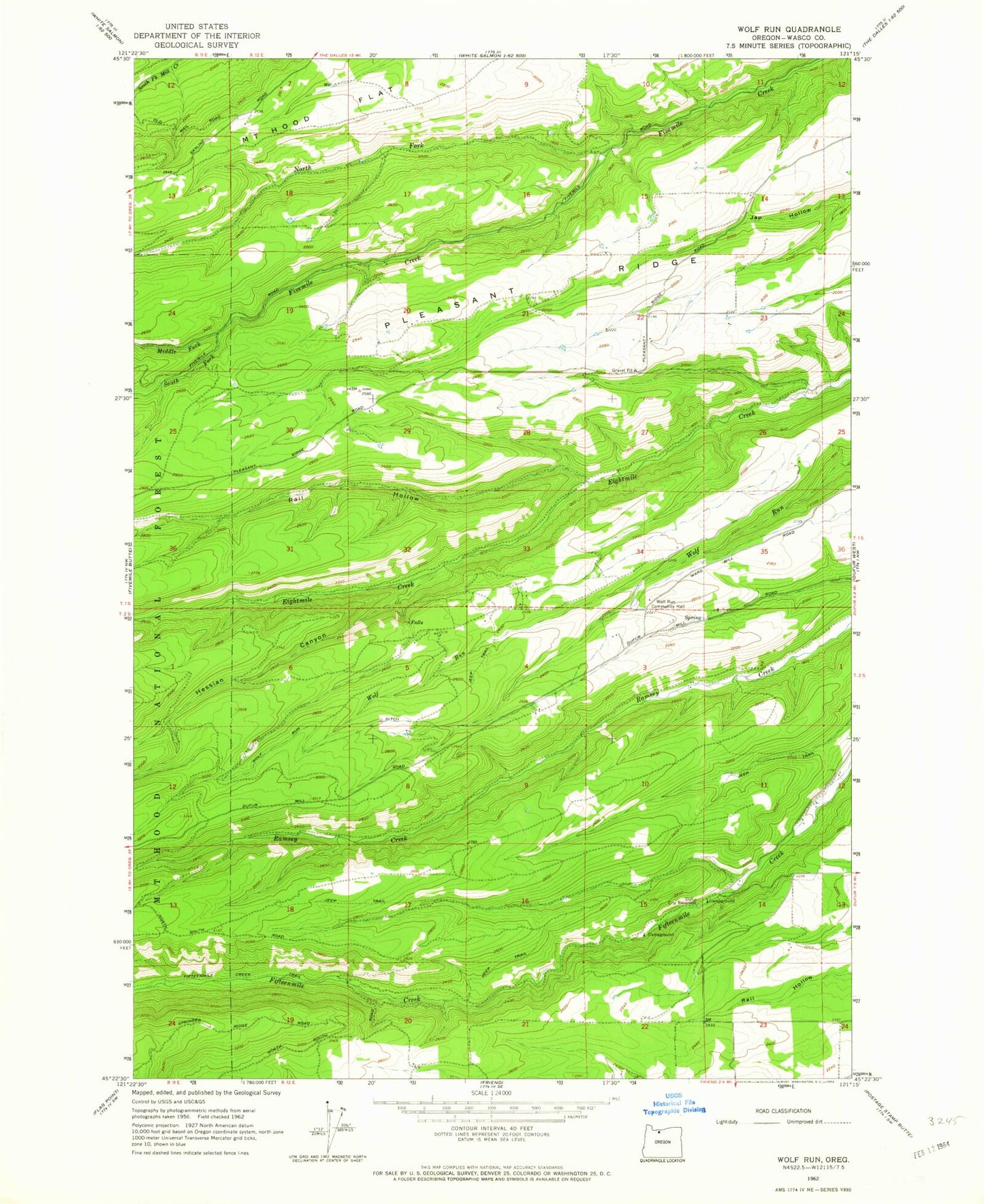 Classic USGS Wolf Run Oregon 7.5'x7.5' Topo Map Image