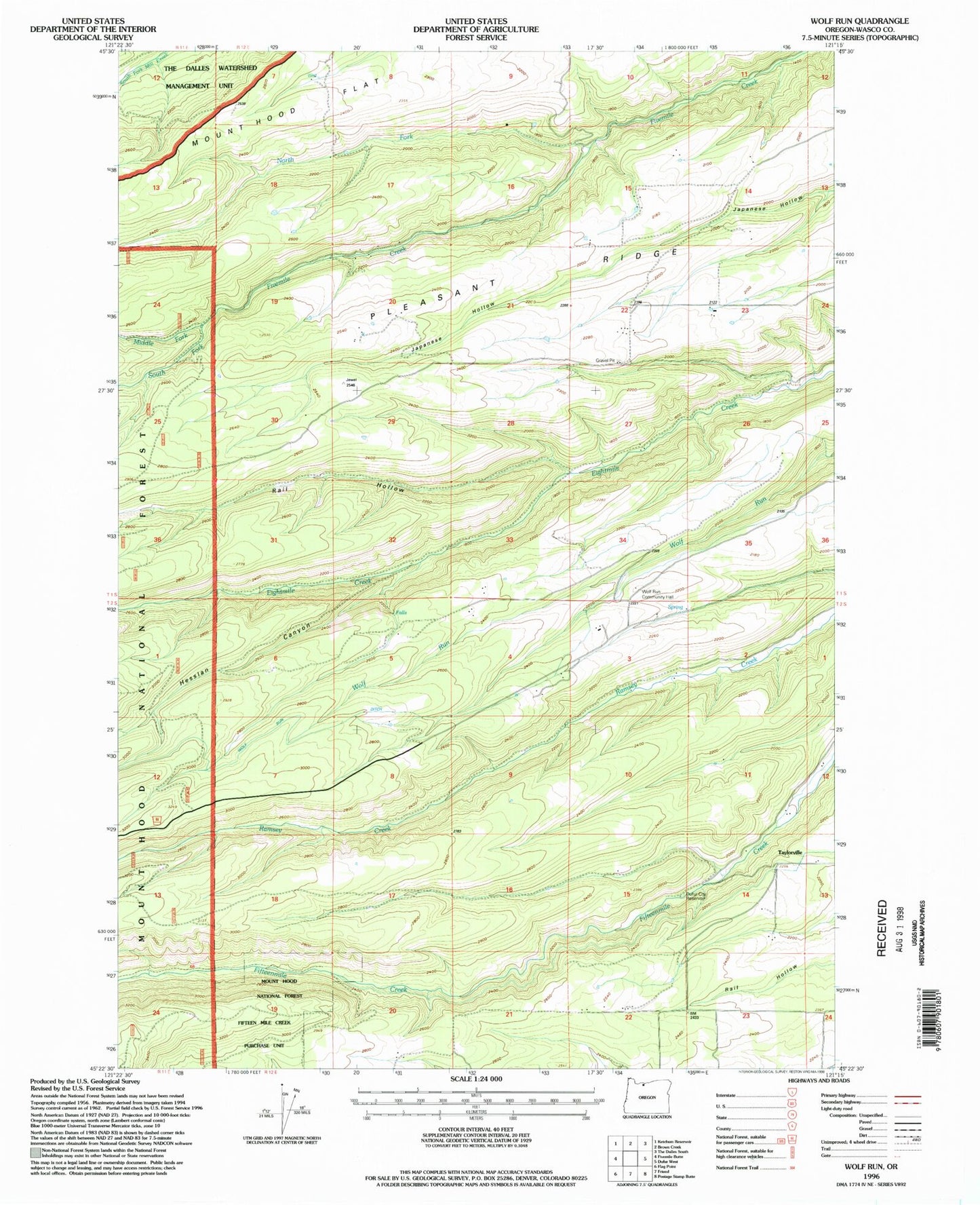 Classic USGS Wolf Run Oregon 7.5'x7.5' Topo Map Image