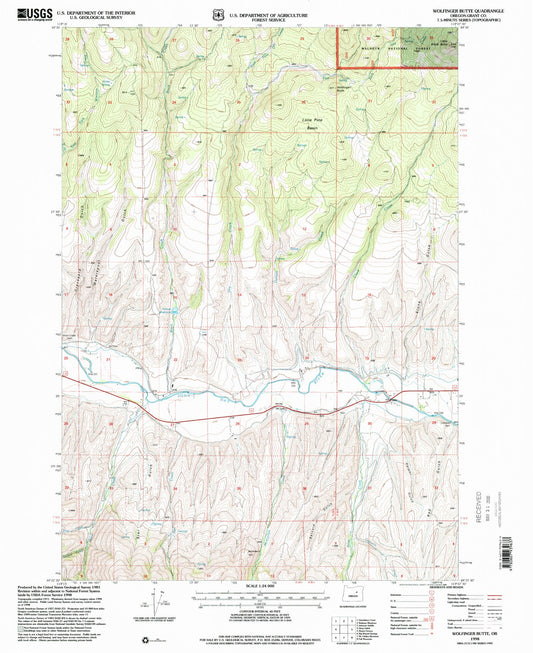 Classic USGS Wolfinger Butte Oregon 7.5'x7.5' Topo Map Image