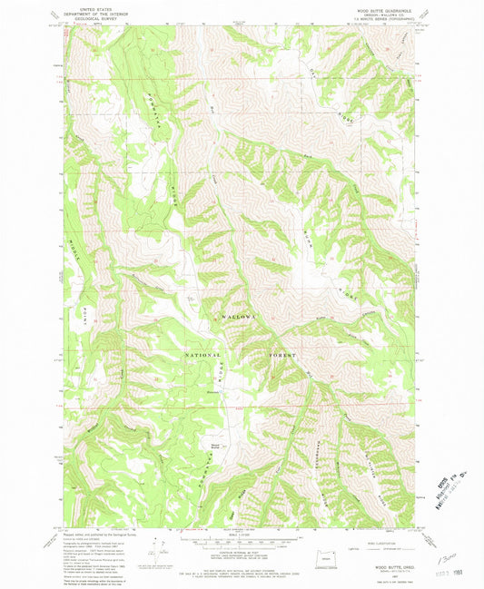 Classic USGS Wood Butte Oregon 7.5'x7.5' Topo Map Image