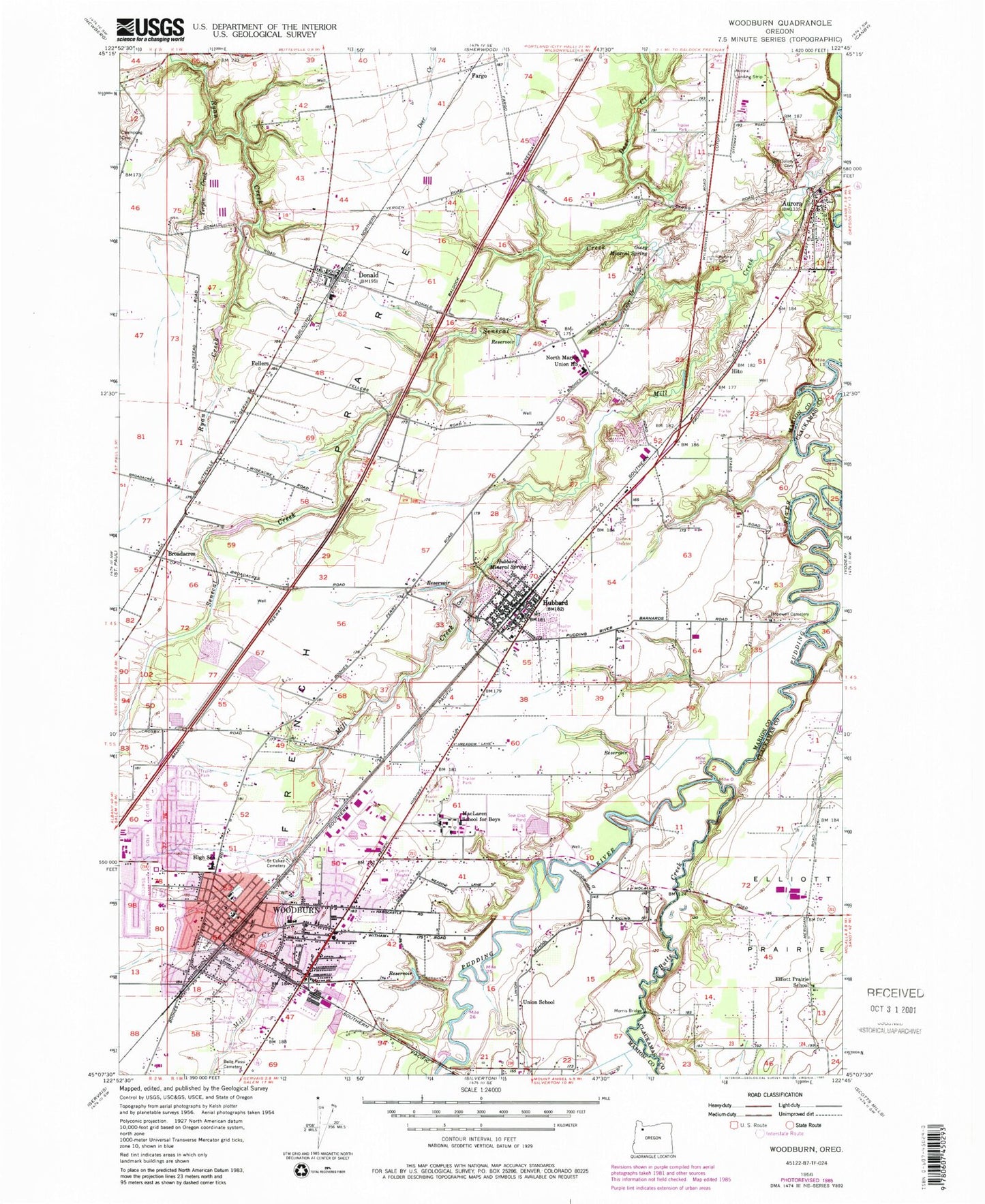 Classic USGS Woodburn Oregon 7.5'x7.5' Topo Map Image