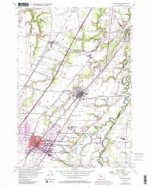 Classic USGS Woodburn Oregon 7.5'x7.5' Topo Map Image