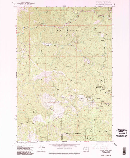 Classic USGS Woods Point Oregon 7.5'x7.5' Topo Map Image