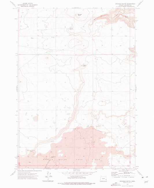 Classic USGS Wrangle Butte Oregon 7.5'x7.5' Topo Map Image