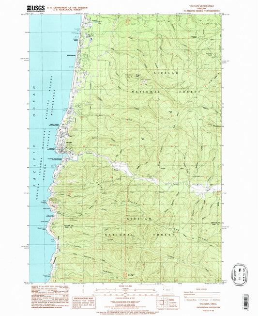 Classic USGS Yachats Oregon 7.5'x7.5' Topo Map Image