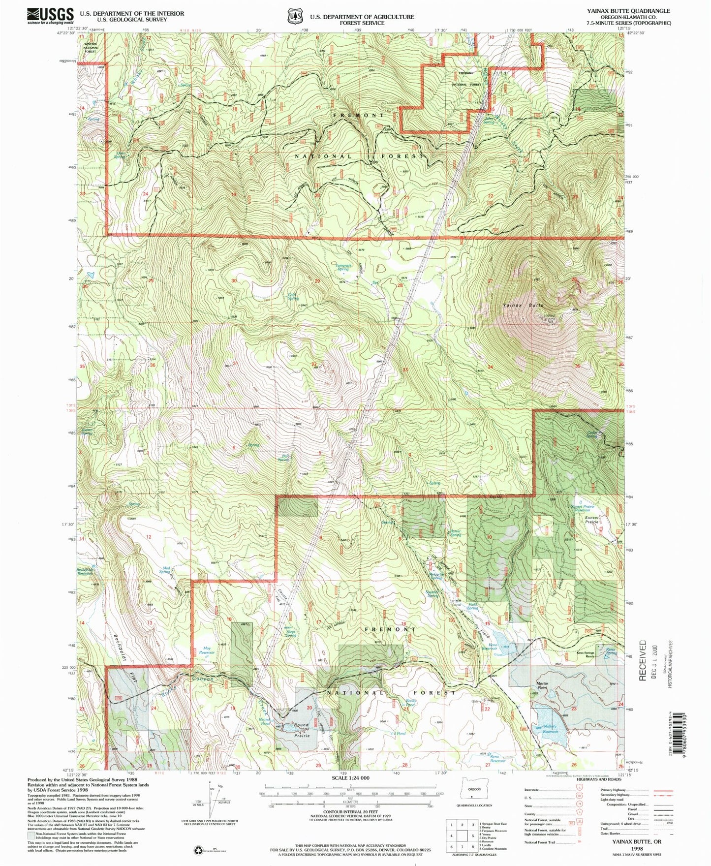 Classic USGS Yainax Butte Oregon 7.5'x7.5' Topo Map Image