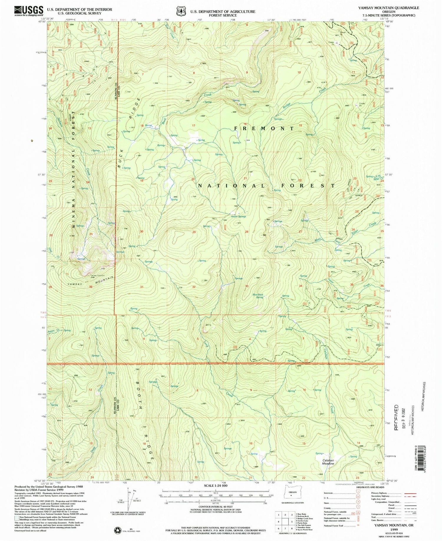Classic USGS Yamsay Mountain Oregon 7.5'x7.5' Topo Map Image
