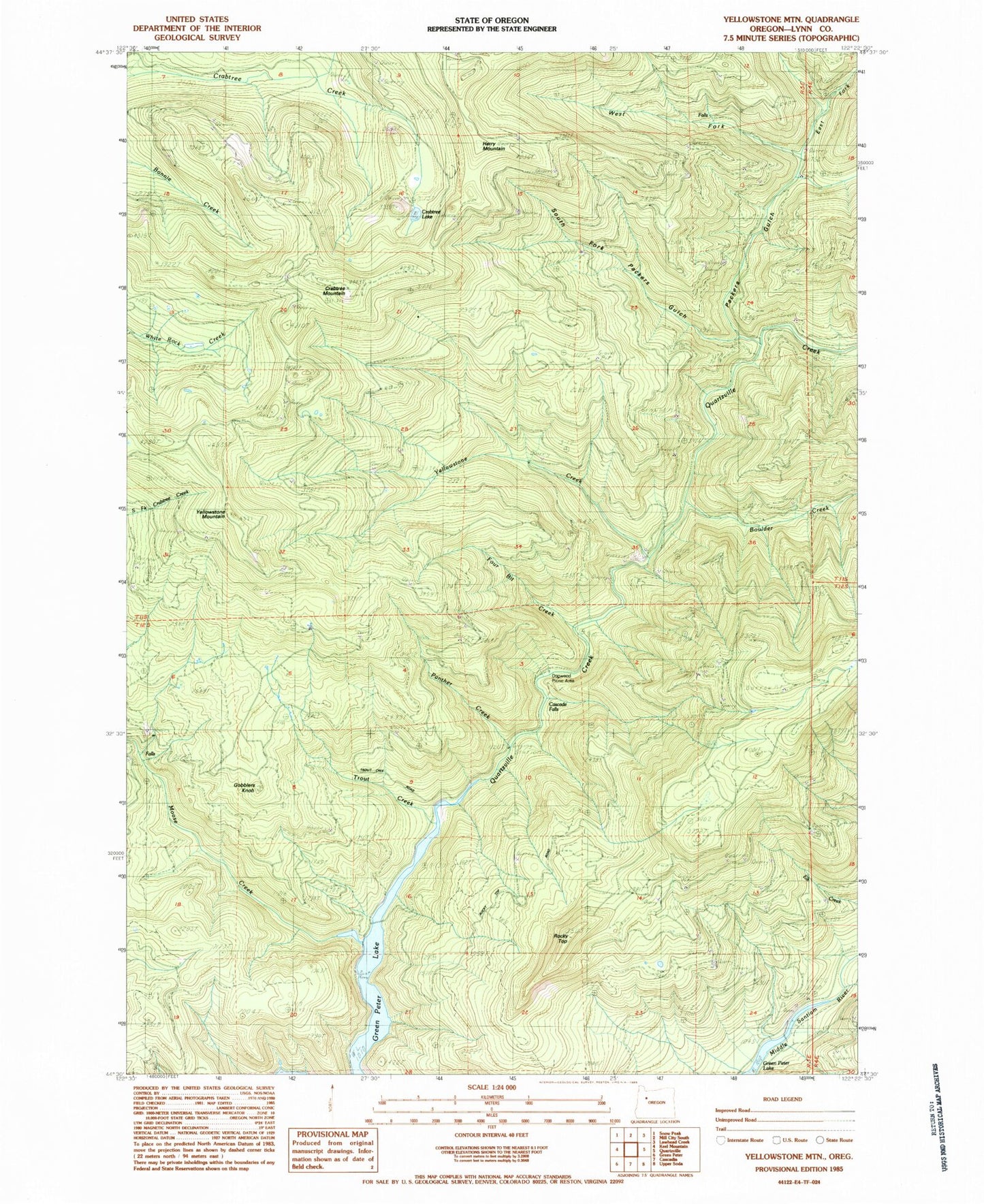 Classic USGS Yellowstone Mountain Oregon 7.5'x7.5' Topo Map Image