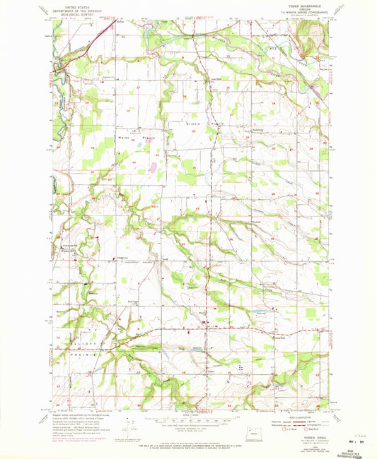 Classic USGS Yoder Oregon 7.5'x7.5' Topo Map Image