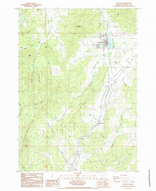 Classic USGS Yoncalla Oregon 7.5'x7.5' Topo Map Image