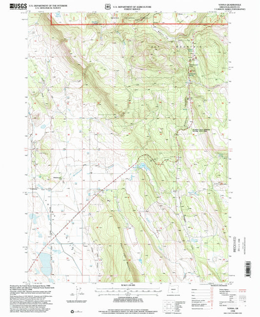 Classic USGS Yonna Oregon 7.5'x7.5' Topo Map Image