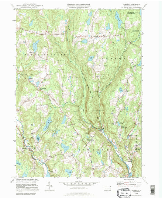 Classic USGS Aldenville Pennsylvania 7.5'x7.5' Topo Map Image