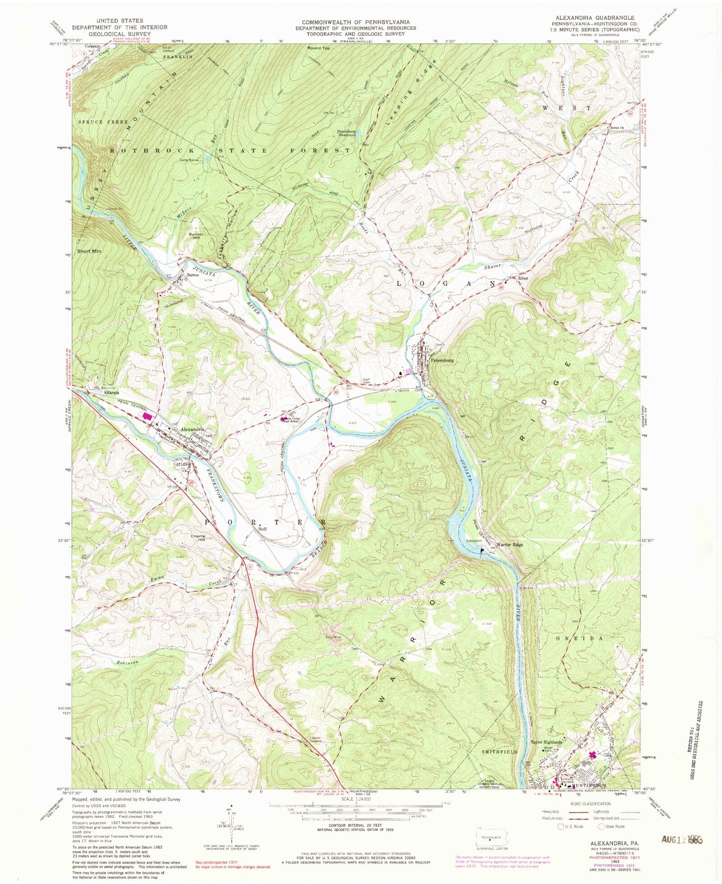 Classic USGS Alexandria Pennsylvania 7.5'x7.5' Topo Map Image
