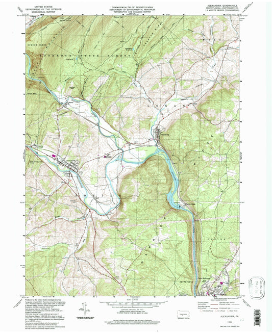 Classic USGS Alexandria Pennsylvania 7.5'x7.5' Topo Map Image