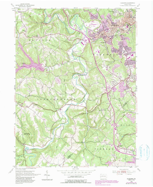 Classic USGS Aliquippa Pennsylvania 7.5'x7.5' Topo Map Image