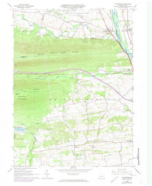 Classic USGS Allenwood Pennsylvania 7.5'x7.5' Topo Map Image