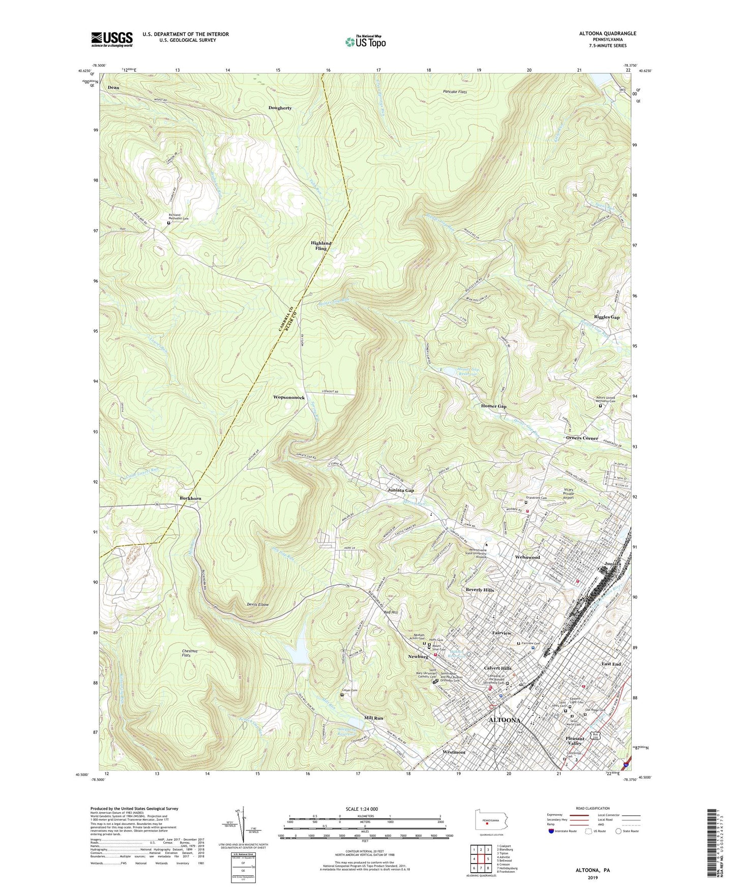 Altoona Pennsylvania US Topo Map Image