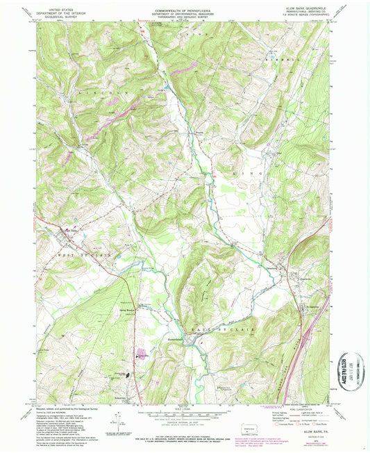Classic USGS Alum Bank Pennsylvania 7.5'x7.5' Topo Map Image