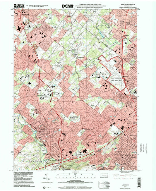 Classic USGS Ambler Pennsylvania 7.5'x7.5' Topo Map Image