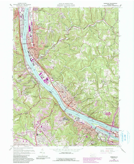 Classic USGS Ambridge Pennsylvania 7.5'x7.5' Topo Map Image