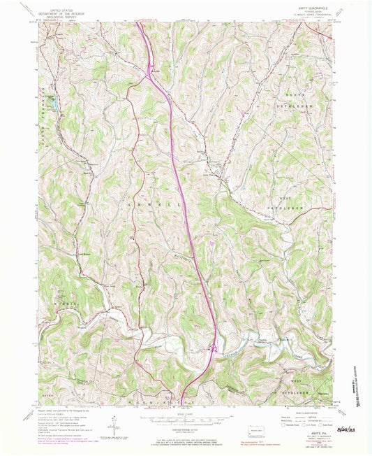 Classic USGS Amity Pennsylvania 7.5'x7.5' Topo Map Image