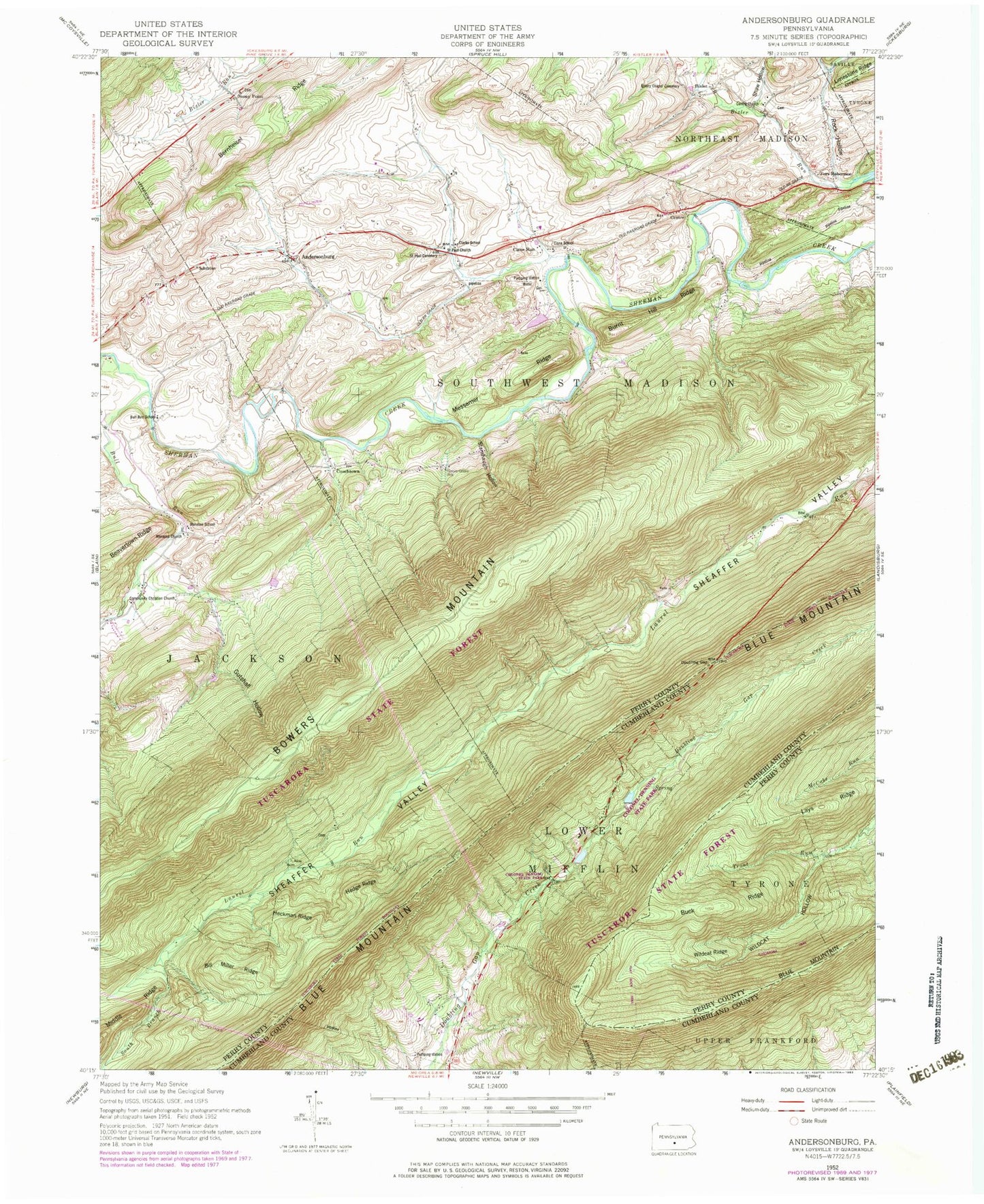 Classic USGS Andersonburg Pennsylvania 7.5'x7.5' Topo Map Image