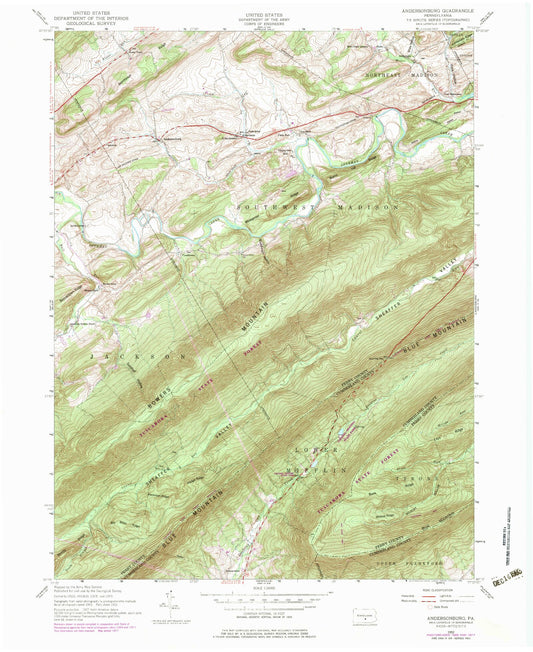 Classic USGS Andersonburg Pennsylvania 7.5'x7.5' Topo Map Image