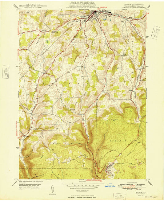 Classic USGS Antrim Pennsylvania 7.5'x7.5' Topo Map Image