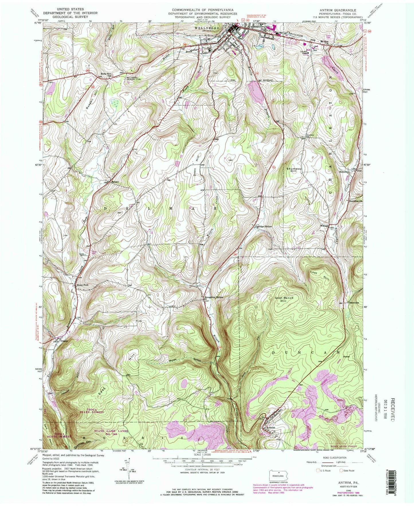 Classic USGS Antrim Pennsylvania 7.5'x7.5' Topo Map Image