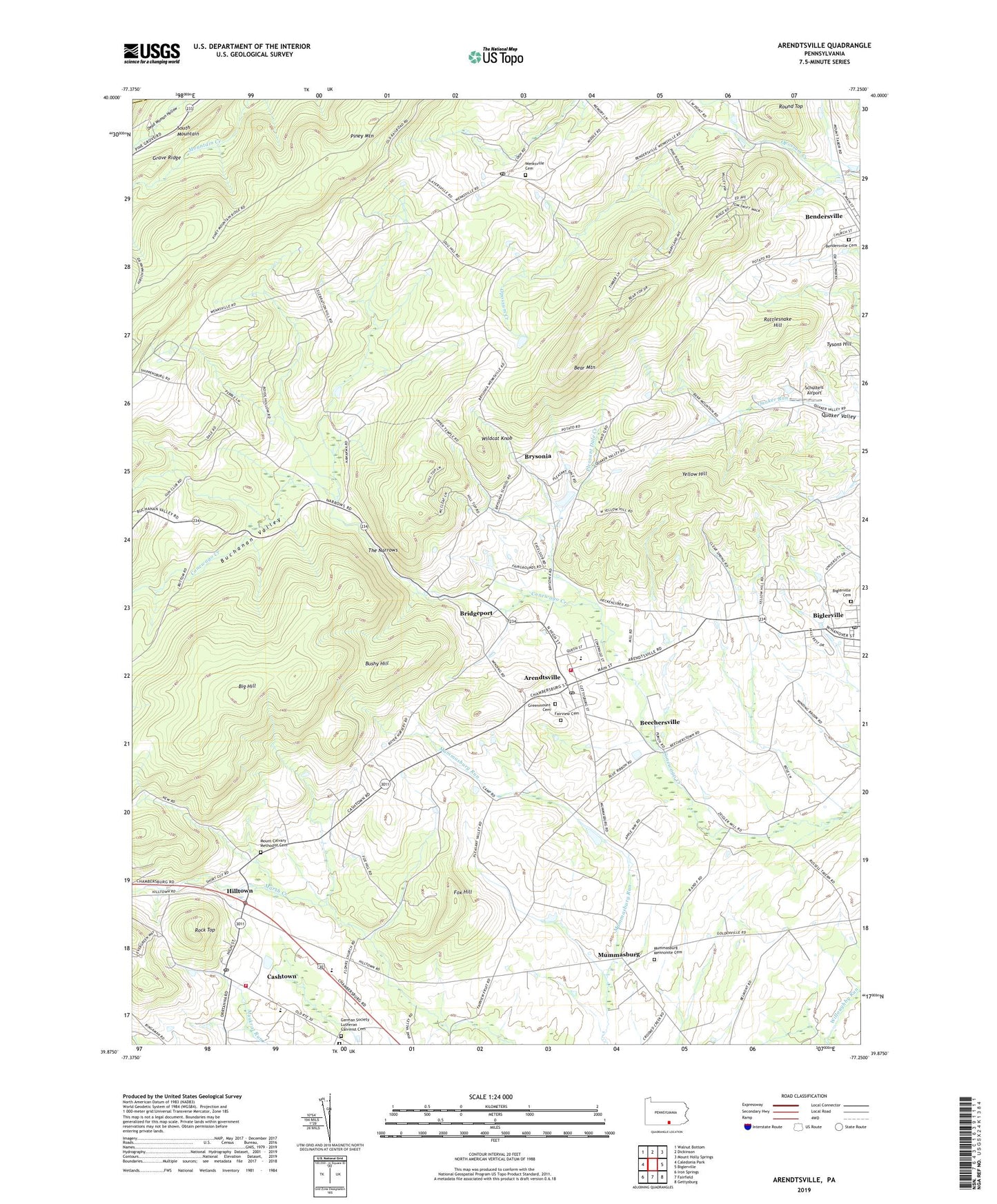 Arendtsville Pennsylvania US Topo Map Image