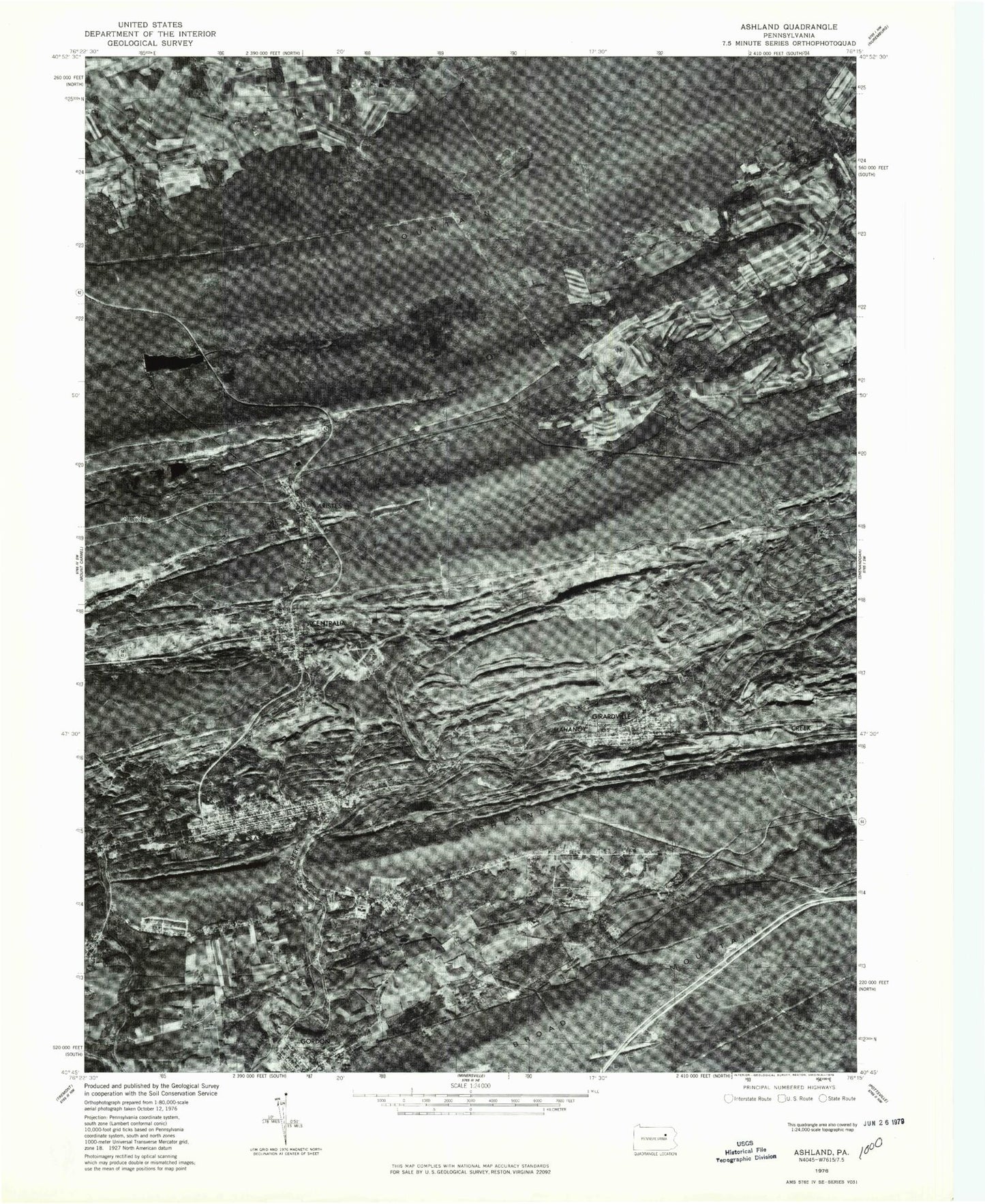 Classic USGS Ashland Pennsylvania 7.5'x7.5' Topo Map Image