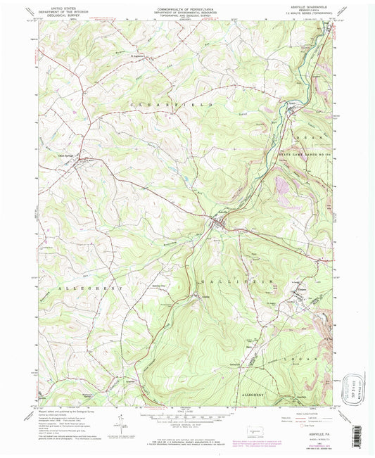 Classic USGS Ashville Pennsylvania 7.5'x7.5' Topo Map Image