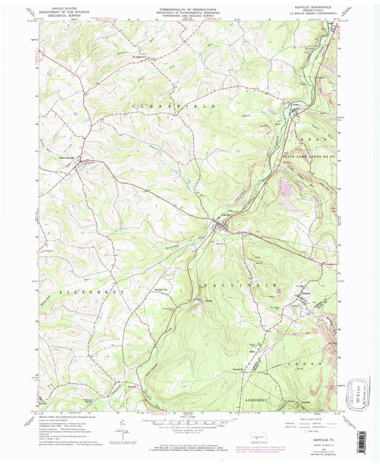 Classic USGS Ashville Pennsylvania 7.5'x7.5' Topo Map Image