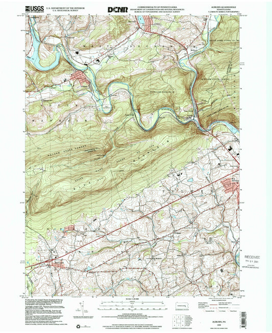 Classic USGS Auburn Pennsylvania 7.5'x7.5' Topo Map Image