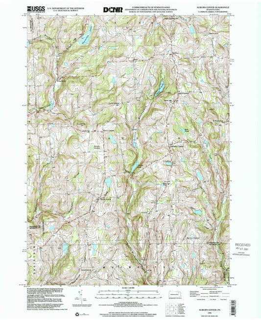 Classic USGS Auburn Center Pennsylvania 7.5'x7.5' Topo Map Image