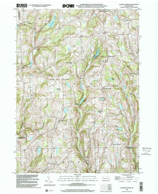 Classic USGS Auburn Center Pennsylvania 7.5'x7.5' Topo Map Image